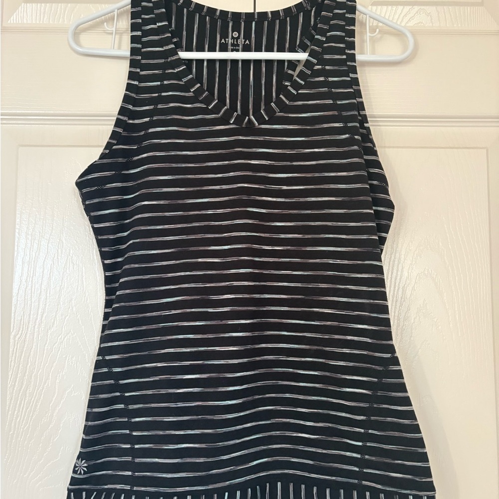 Athleta Women's Black and White Striped Tank Top